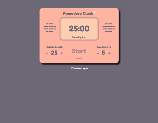 Screenshot of pomodoro clock page
