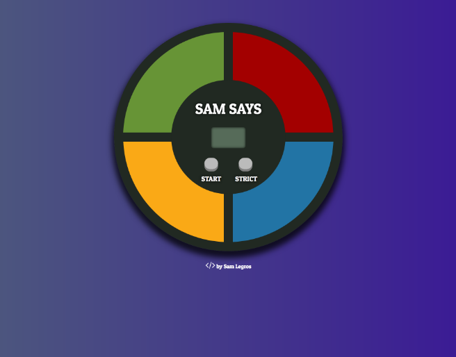 Screenshot of sam says (similar to simon says) page